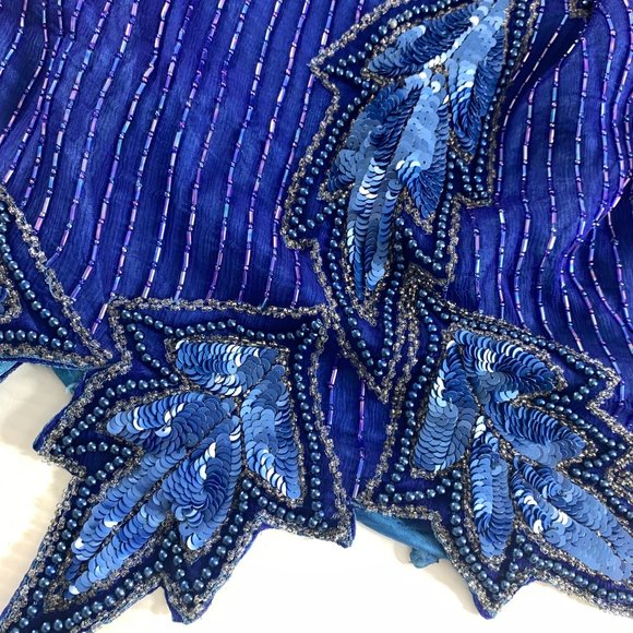 Vintage Anjumun Womens Beaded Blouse Tunic Size L/XL Blue Silk Evening Pullover - Picture 7 of 13